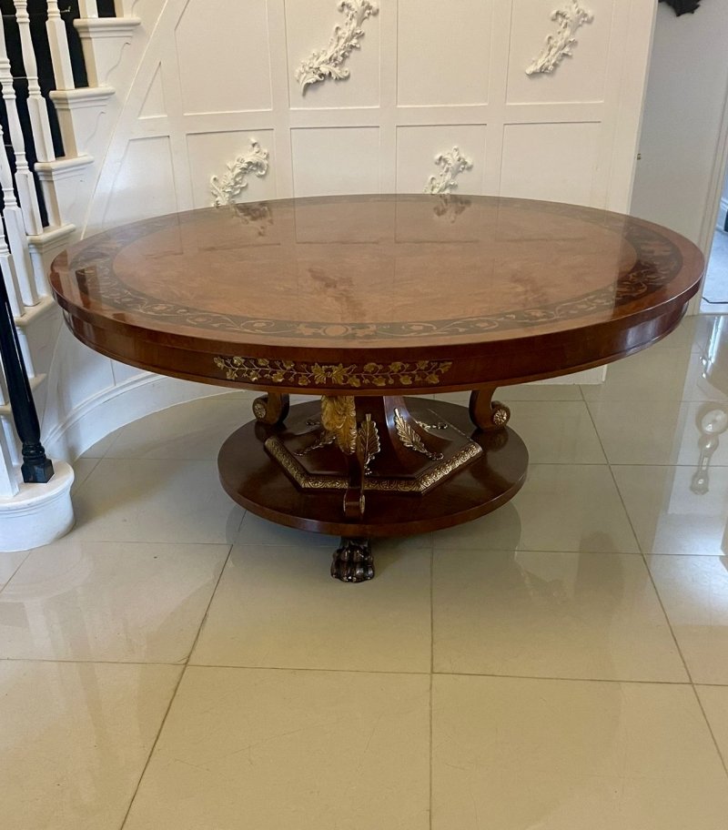 Magnificent Quality 8/10 Seater Antique Burr Walnut Marquetry Inlaid Carved Gilded Centre/Dining Table